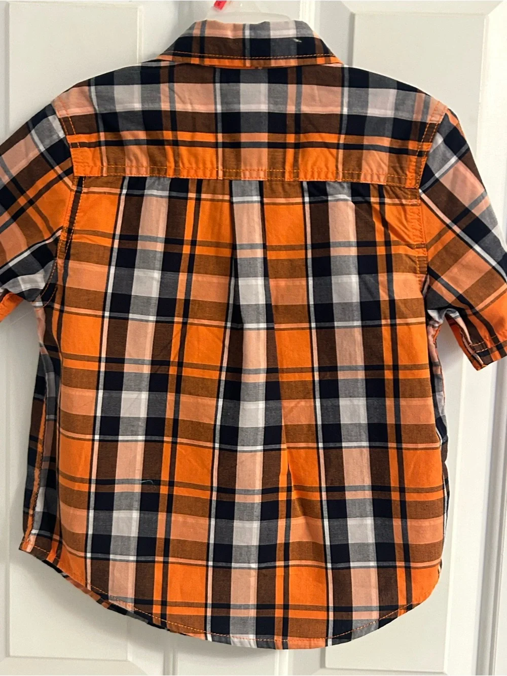 NWOT-Boys Faded Glory Orange and Black Plaid Short-Sleeve Button-Down Shirt